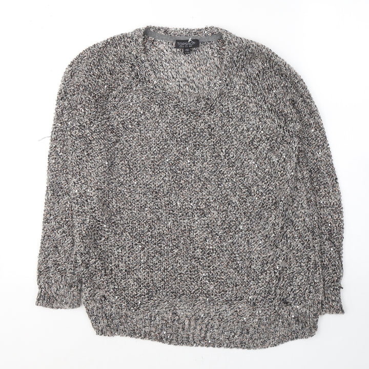 Topshop Womens Grey Round Neck Acrylic Pullover Jumper Size 8