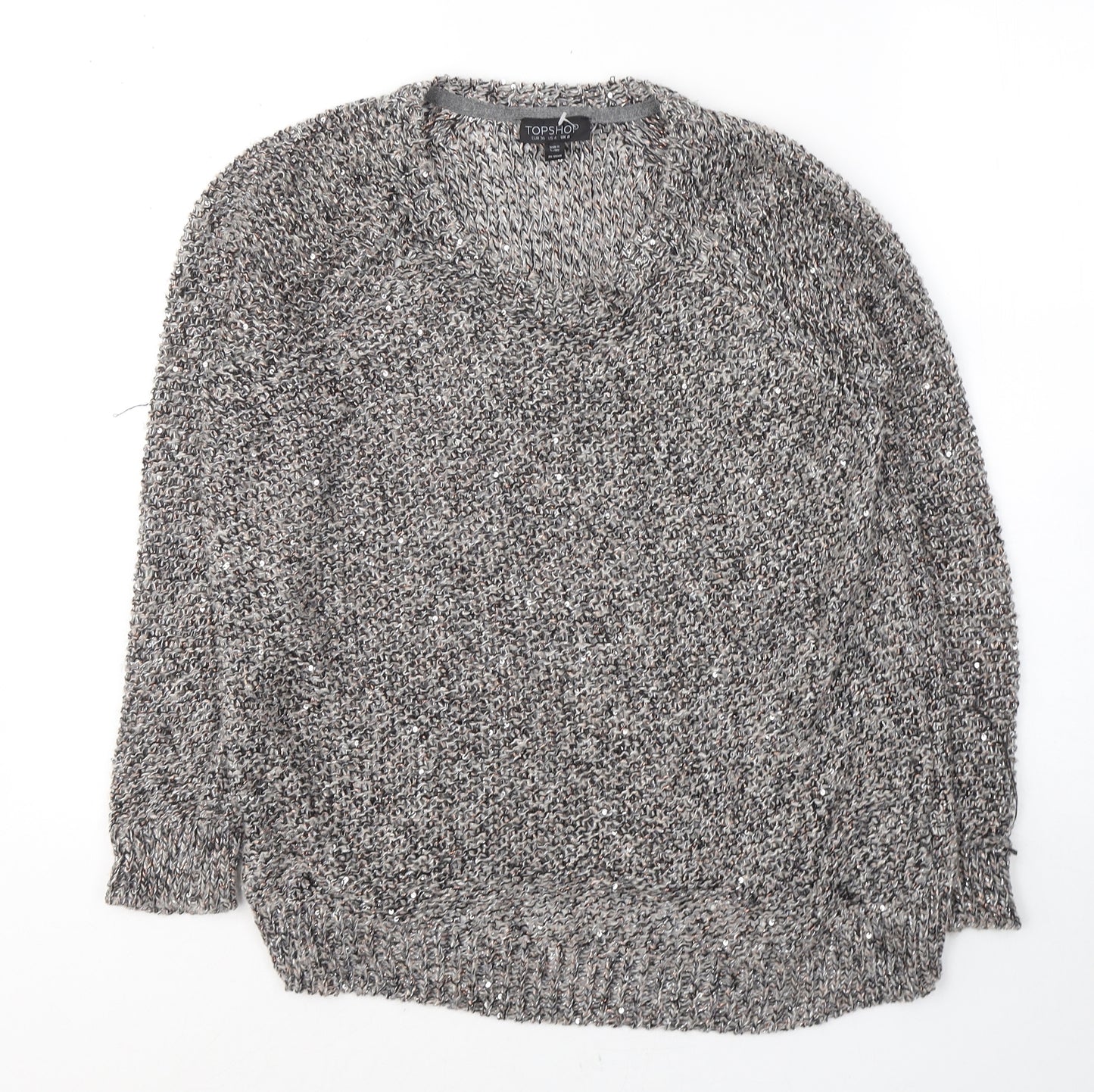 Topshop Womens Grey Round Neck  Acrylic Pullover Jumper Size 8