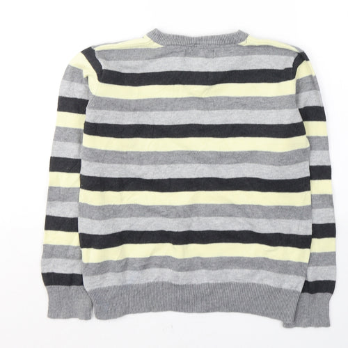 Rebel Boys Grey V-Neck Striped Cotton Pullover Jumper Size 7-8 Years  Pullover