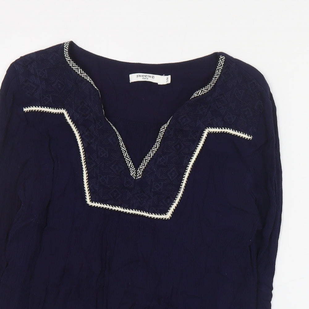 Sweewe Womens Blue  Viscose Basic Blouse Size S V-Neck