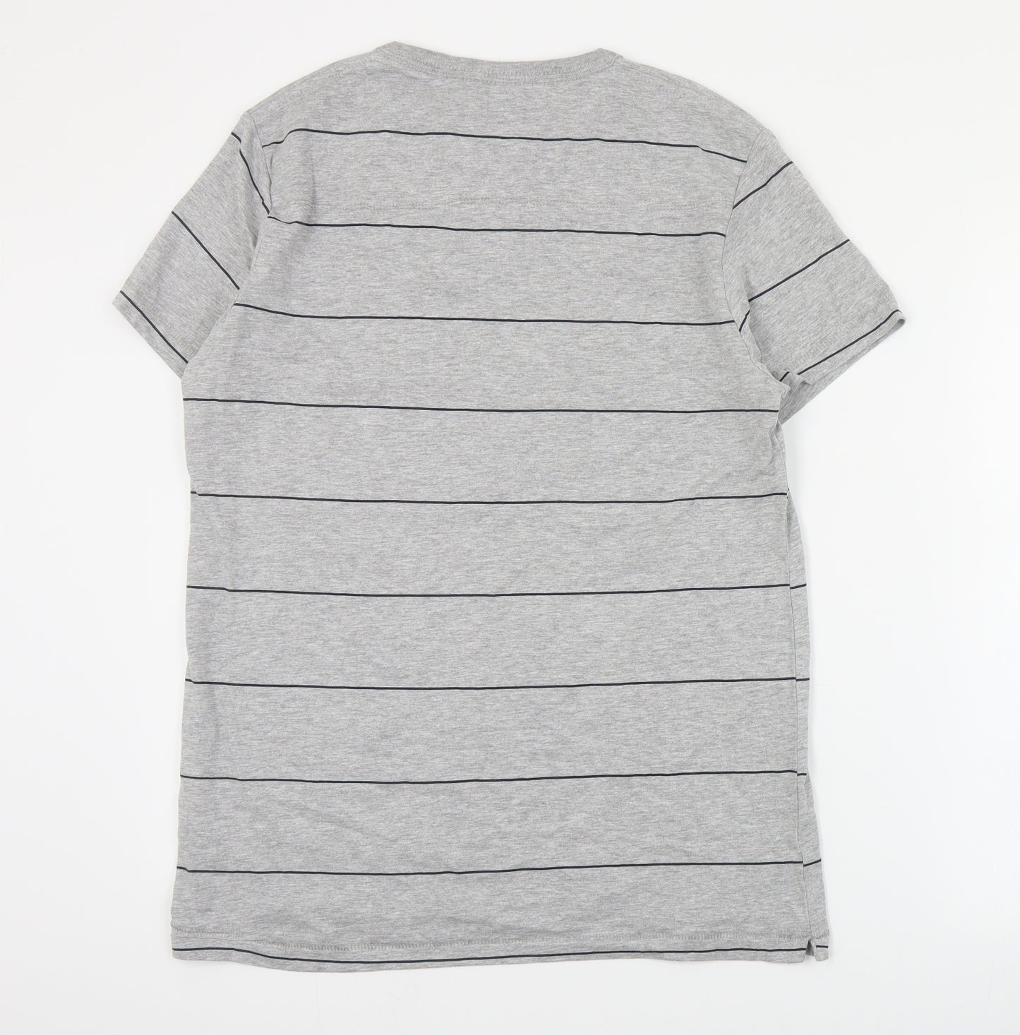French Connection Mens Grey Striped Cotton  T-Shirt Size L Crew Neck