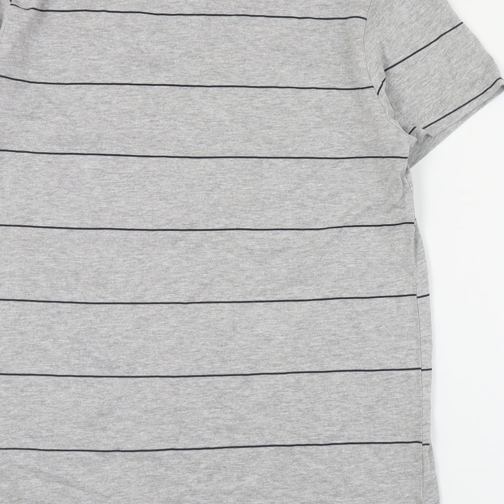 French Connection Mens Grey Striped Cotton  T-Shirt Size L Crew Neck