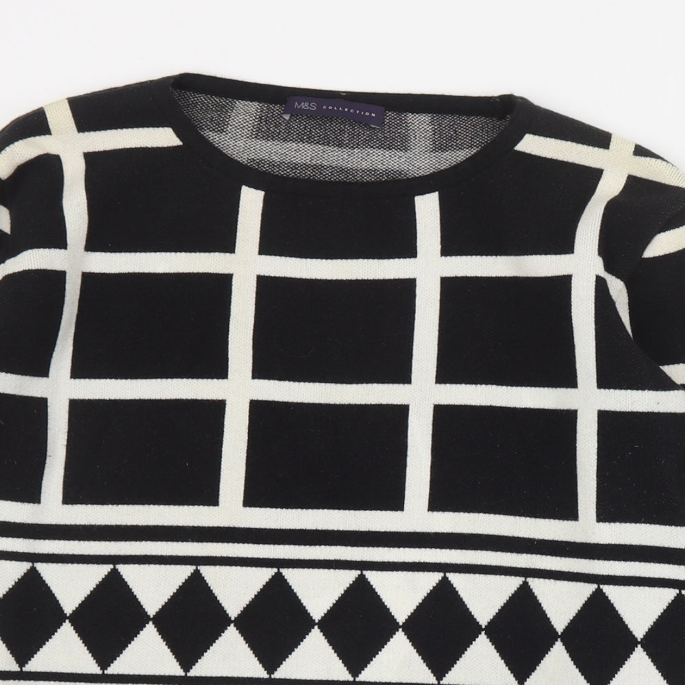 Marks and Spencer Womens Black Round Neck Geometric Cotton Pullover Jumper Size 14