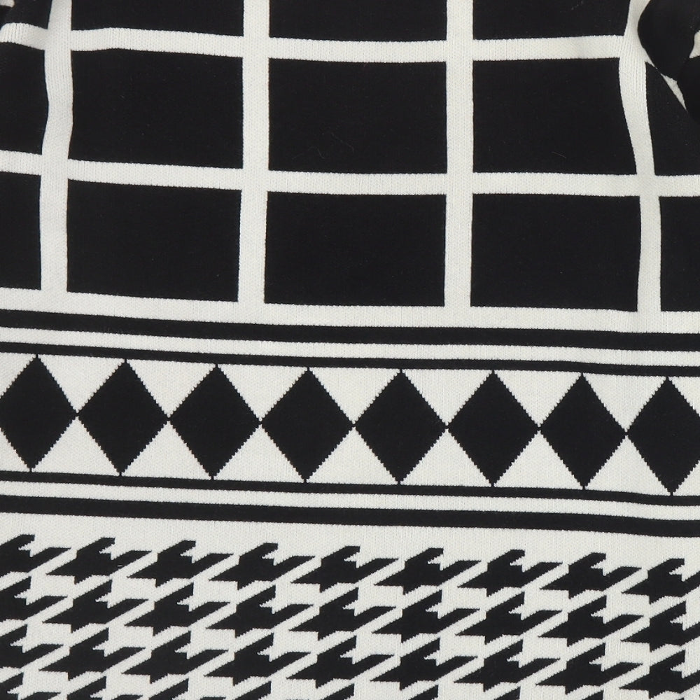 Marks and Spencer Womens Black Round Neck Geometric Cotton Pullover Jumper Size 14