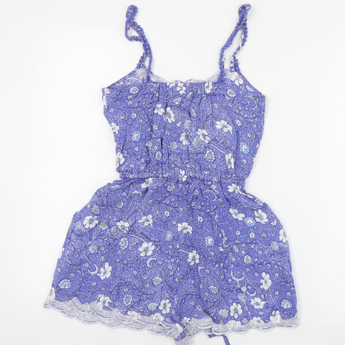 River Island Womens Blue Floral Viscose Playsuit One-Piece Size 6  Pullover