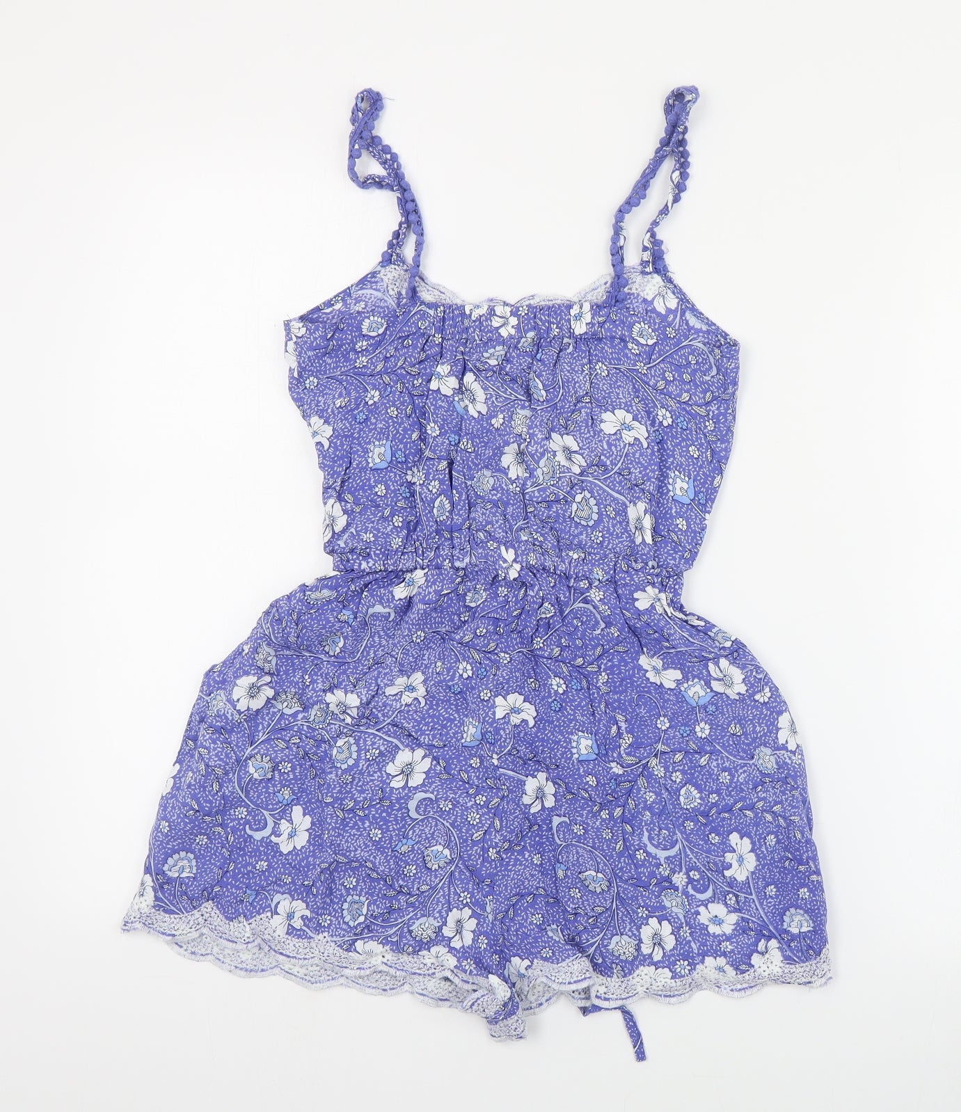 River Island Womens Blue Floral Viscose Playsuit One-Piece Size 6  Pullover