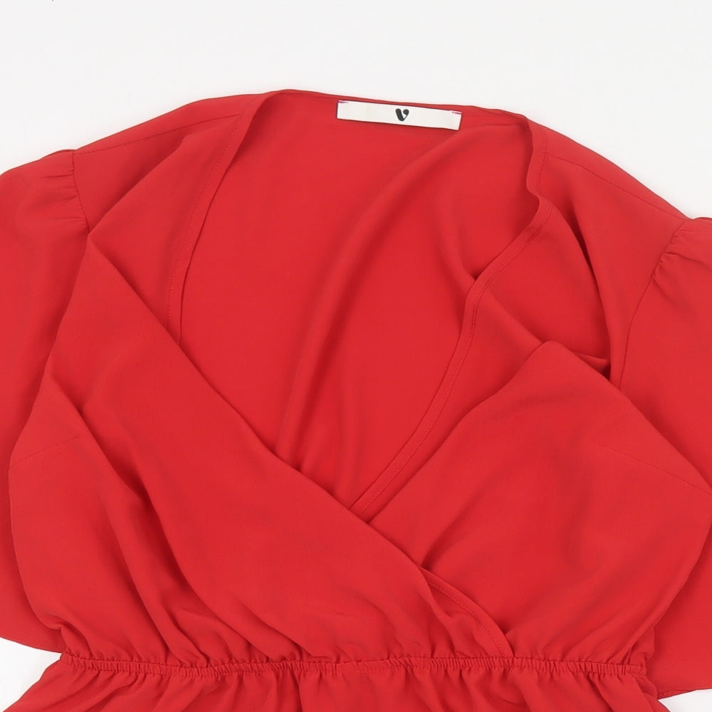 Very Womens Red  Polyester Basic Blouse Size 10 V-Neck