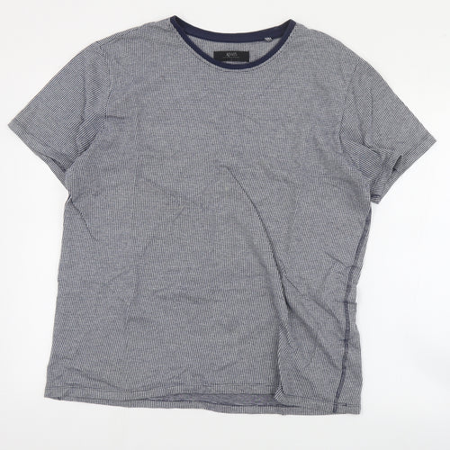 ACW85 Mens Blue Houndstooth Cotton  T-Shirt Size L Round Neck