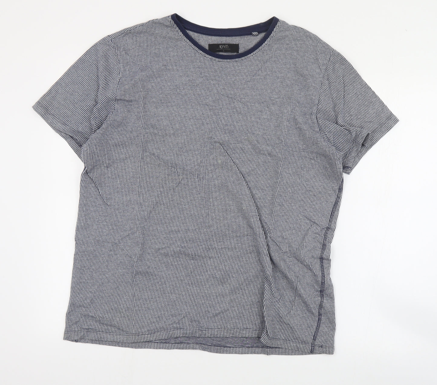 ACW85 Mens Blue Houndstooth Cotton  T-Shirt Size L Round Neck