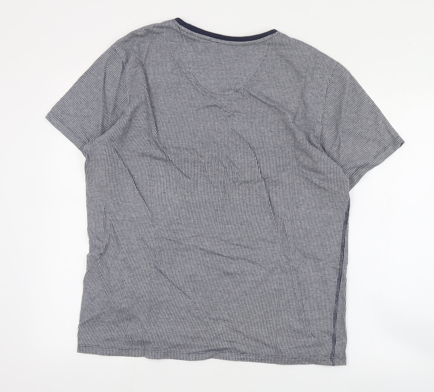 ACW85 Mens Blue Houndstooth Cotton  T-Shirt Size L Round Neck