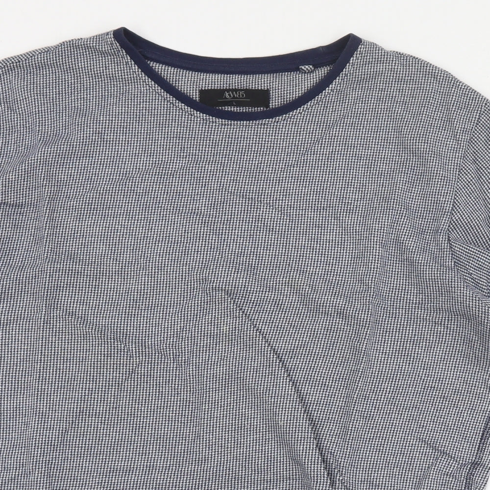 ACW85 Mens Blue Houndstooth Cotton  T-Shirt Size L Round Neck