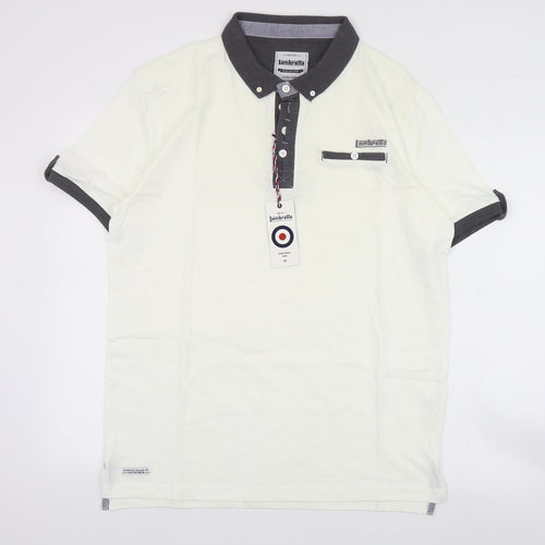 Lambretta Mens Ivory  Cotton  Polo Size XL Collared Button