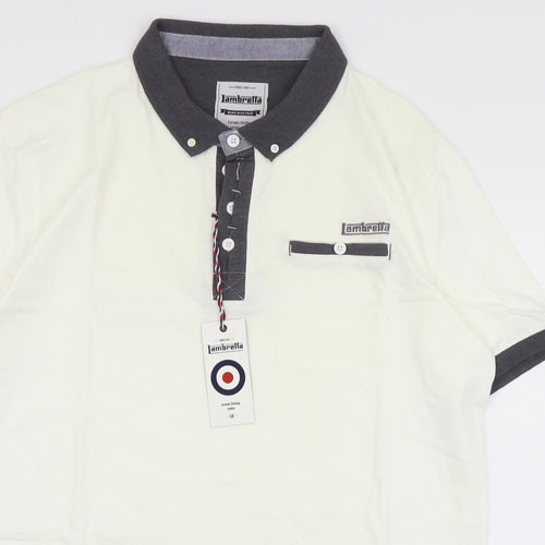 Lambretta Mens Ivory  Cotton  Polo Size XL Collared Button