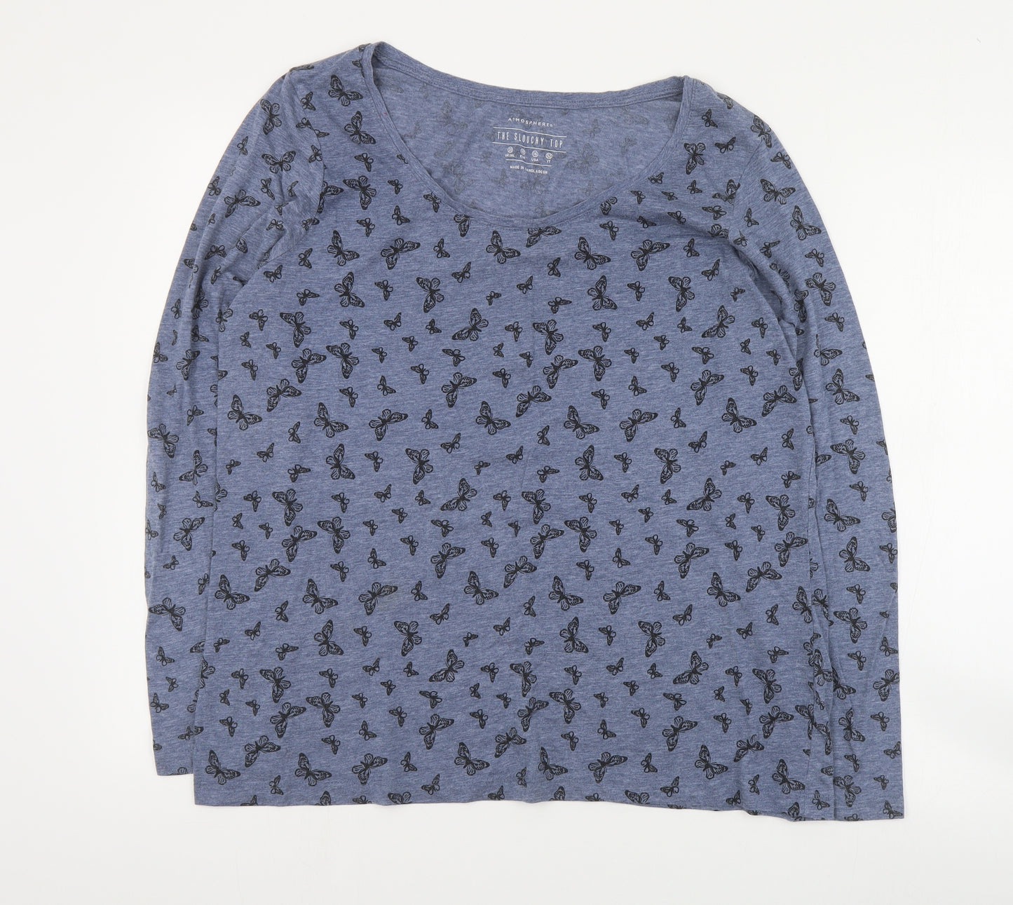 Primark Womens Blue Geometric Polyester Basic T-Shirt Size 20 Crew Neck - Butterfly