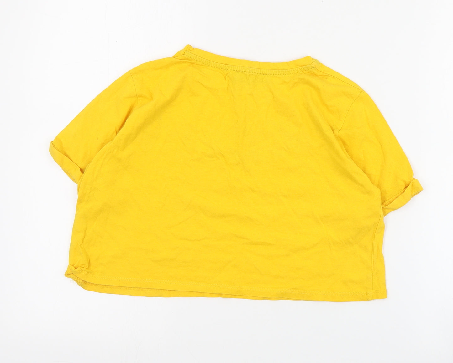 Primark Womens Yellow  Cotton Cropped T-Shirt Size 10 Crew Neck