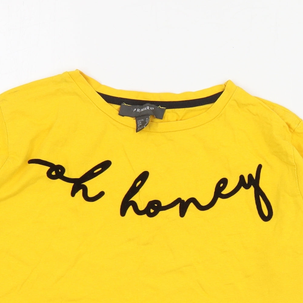 Primark Womens Yellow  Cotton Cropped T-Shirt Size 10 Crew Neck