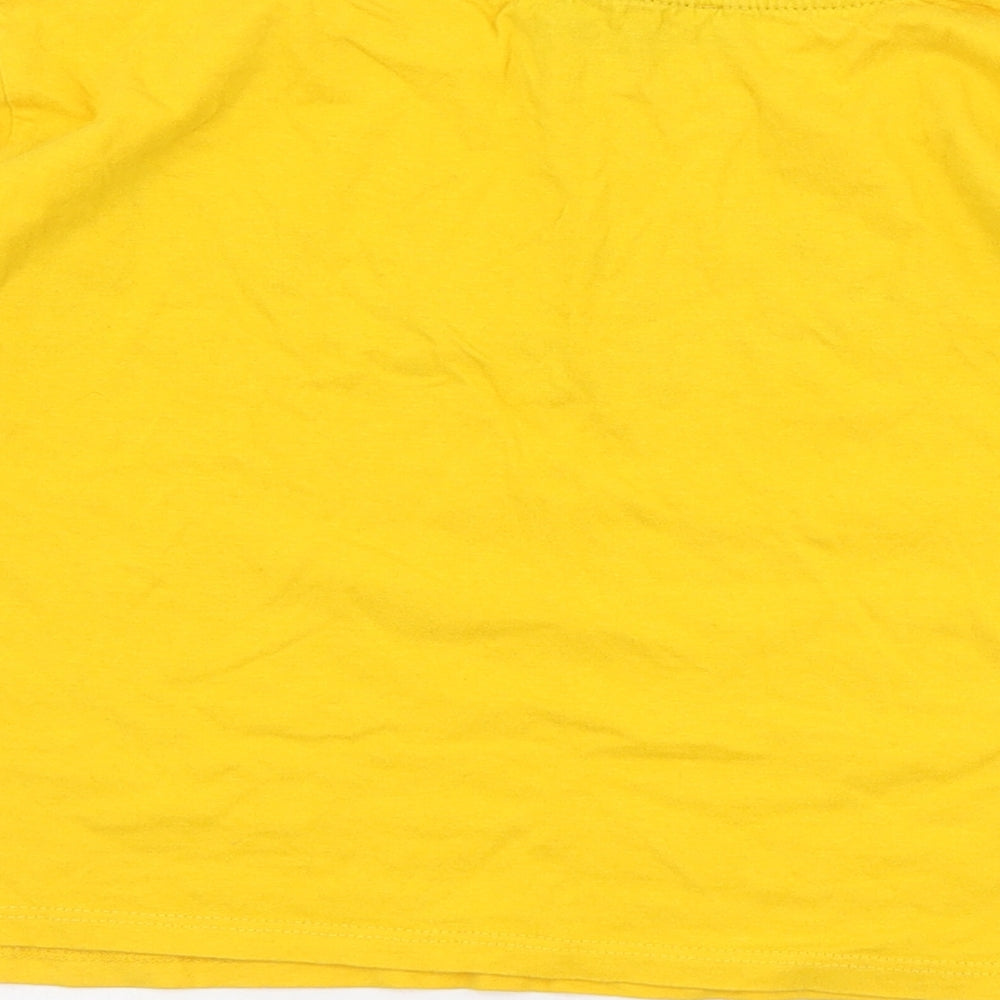 Primark Womens Yellow  Cotton Cropped T-Shirt Size 10 Crew Neck