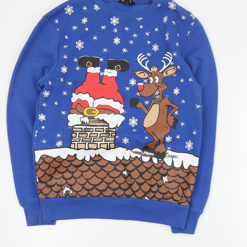 Peacocks Mens Blue  Cotton Pullover Sweatshirt Size S   - Christmas