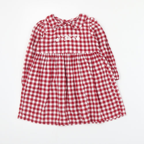 Matalan Girls Red Plaid Cotton A-Line  Size 2-3 Years  Collared Button