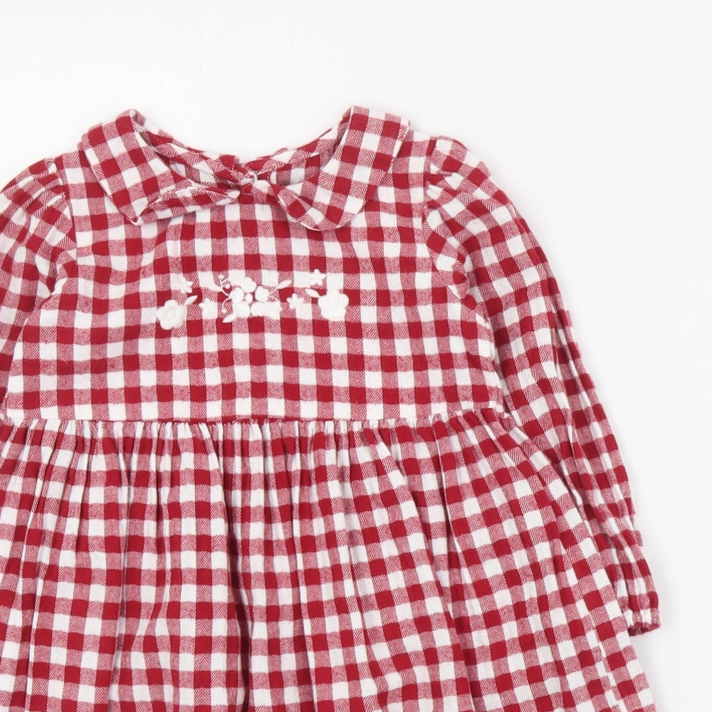 Matalan Girls Red Plaid Cotton A-Line  Size 2-3 Years  Collared Button