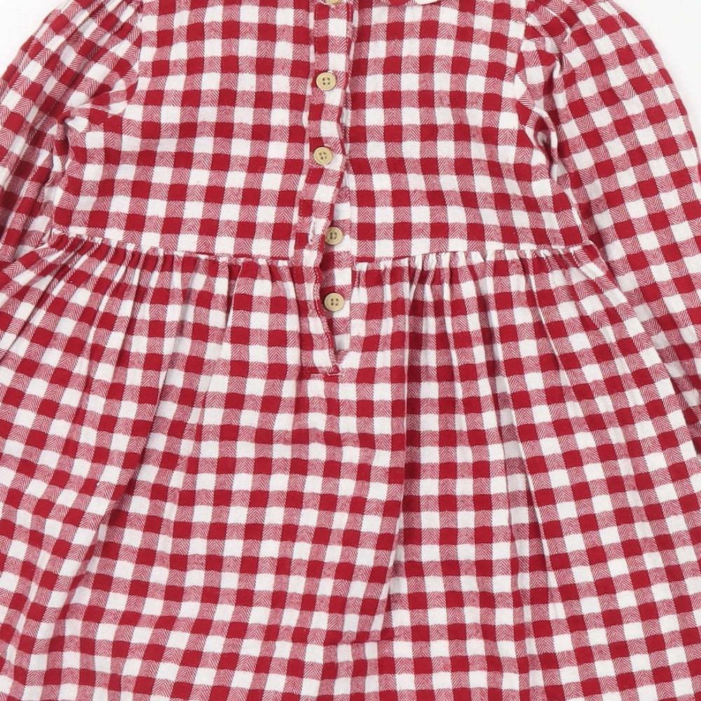 Matalan Girls Red Plaid Cotton A-Line  Size 2-3 Years  Collared Button