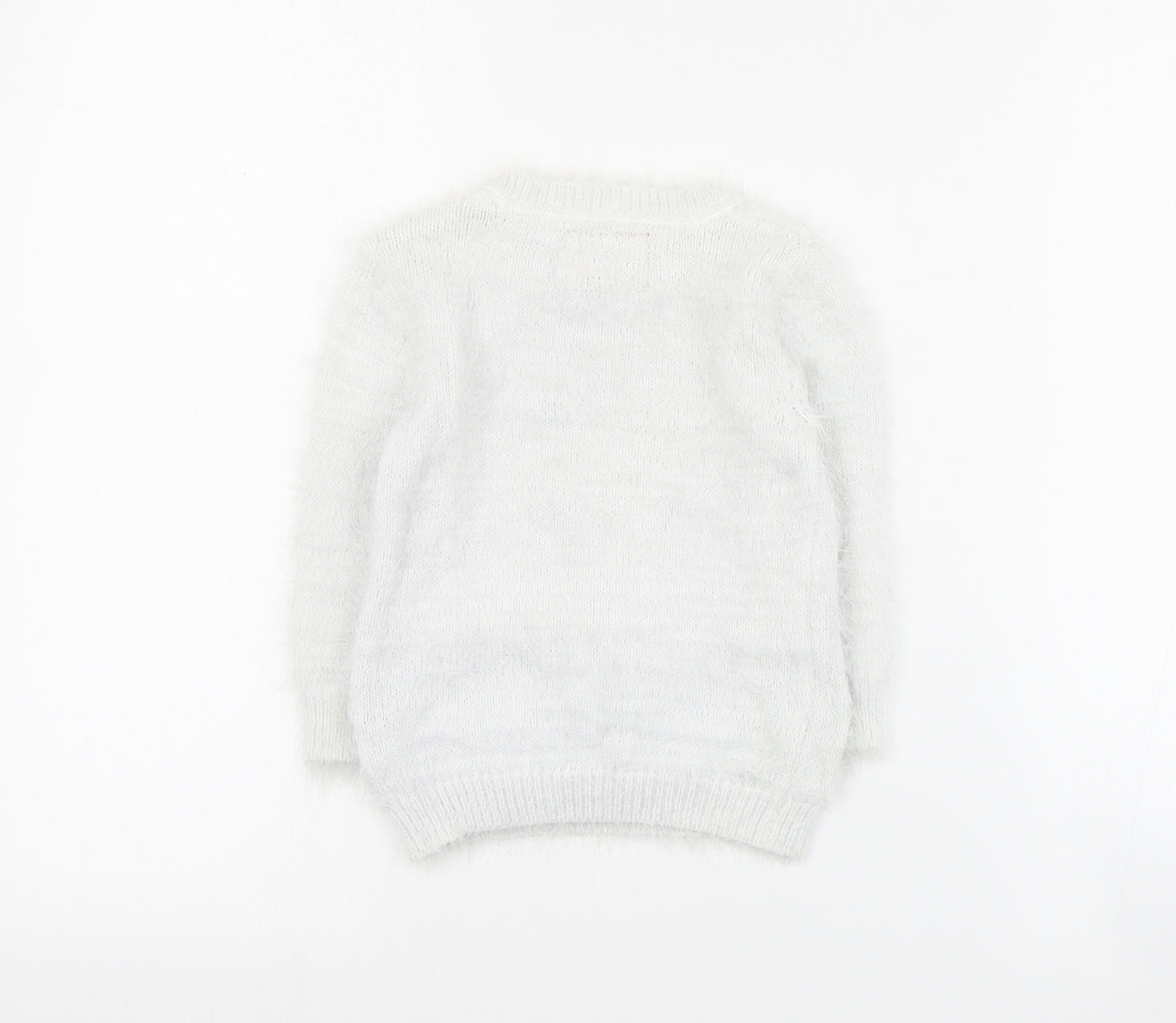 Primark Girls White Round Neck  Nylon Pullover Jumper Size 2-3 Years  Pullover - Christmas