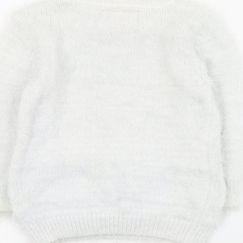 Primark Girls White Round Neck  Nylon Pullover Jumper Size 2-3 Years  Pullover - Christmas
