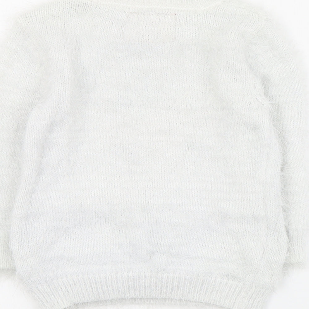 Primark Girls White Round Neck  Nylon Pullover Jumper Size 2-3 Years  Pullover - Christmas