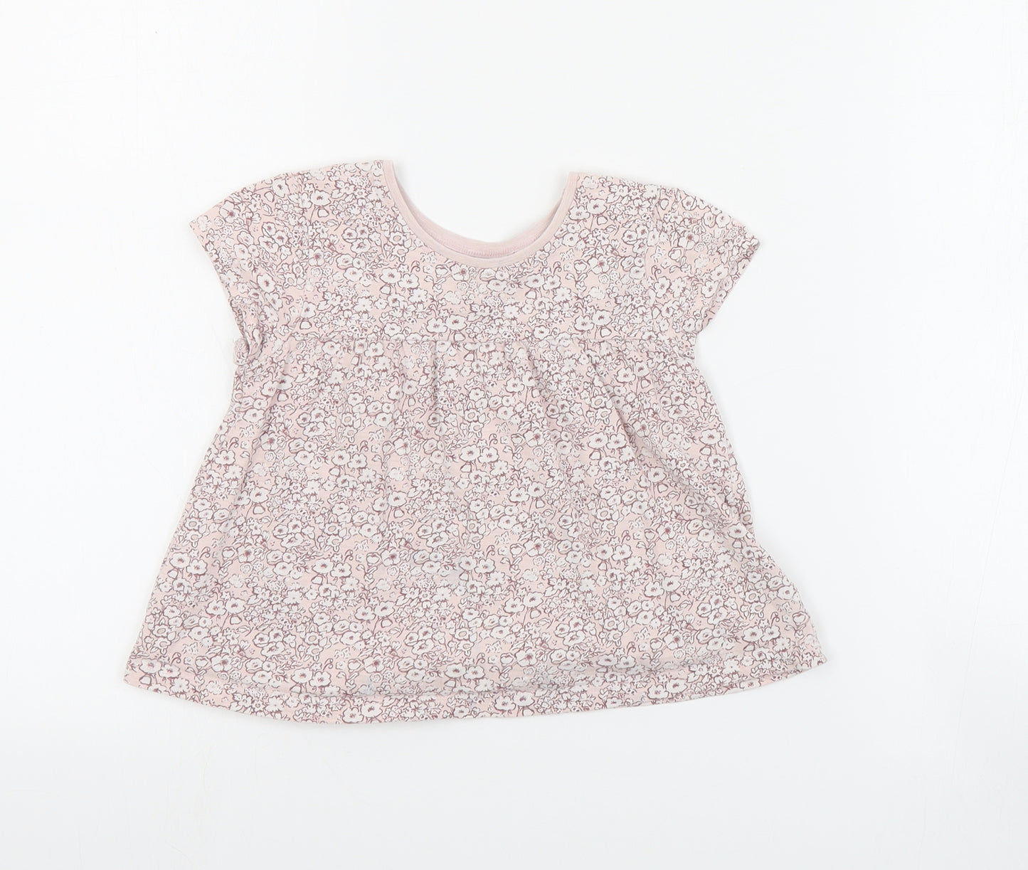 NEXT Girls Pink Floral Cotton Basic T-Shirt Size 3-4 Years Round Neck Pullover
