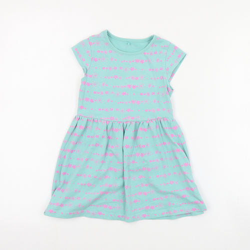 George Girls Blue Floral Cotton Skater Dress  Size 3-4 Years  Round Neck Pullover