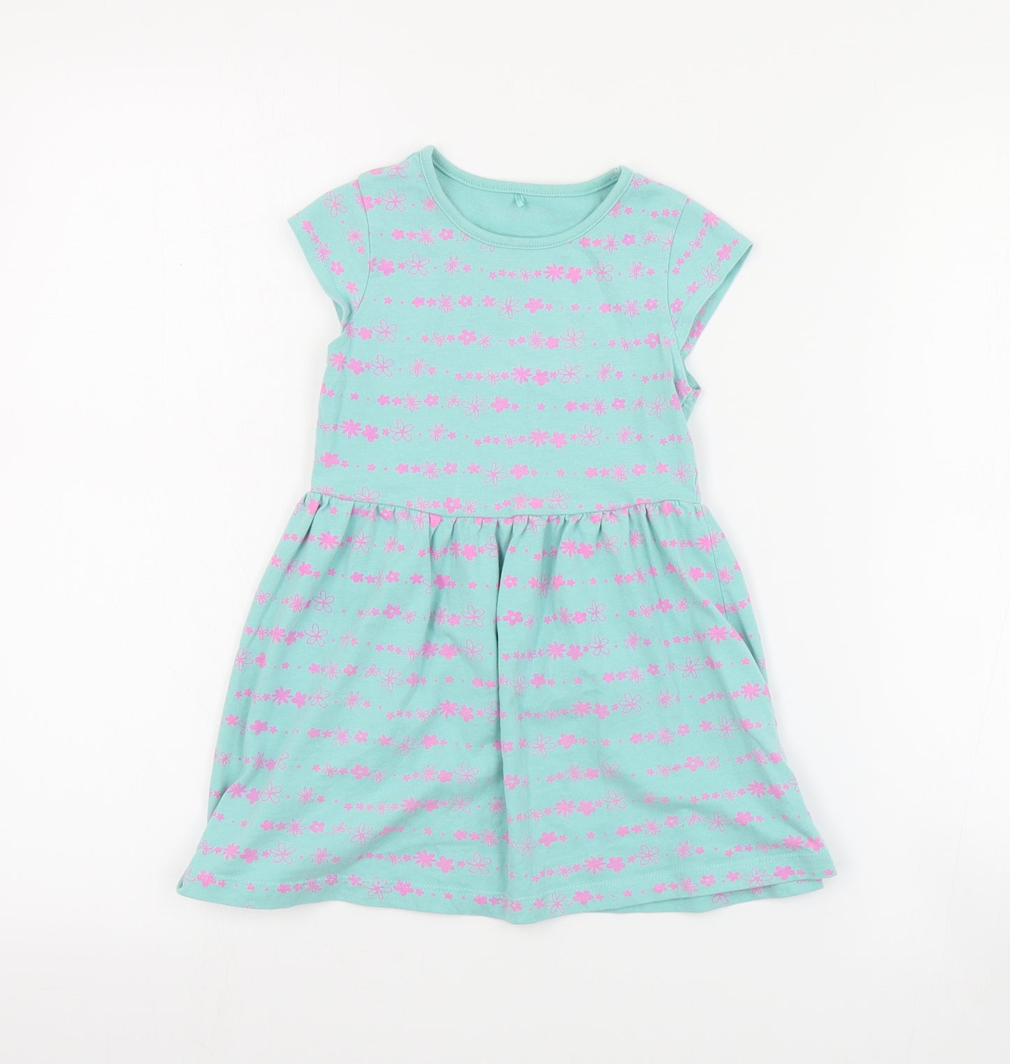George Girls Blue Floral Cotton Skater Dress  Size 3-4 Years  Round Neck Pullover