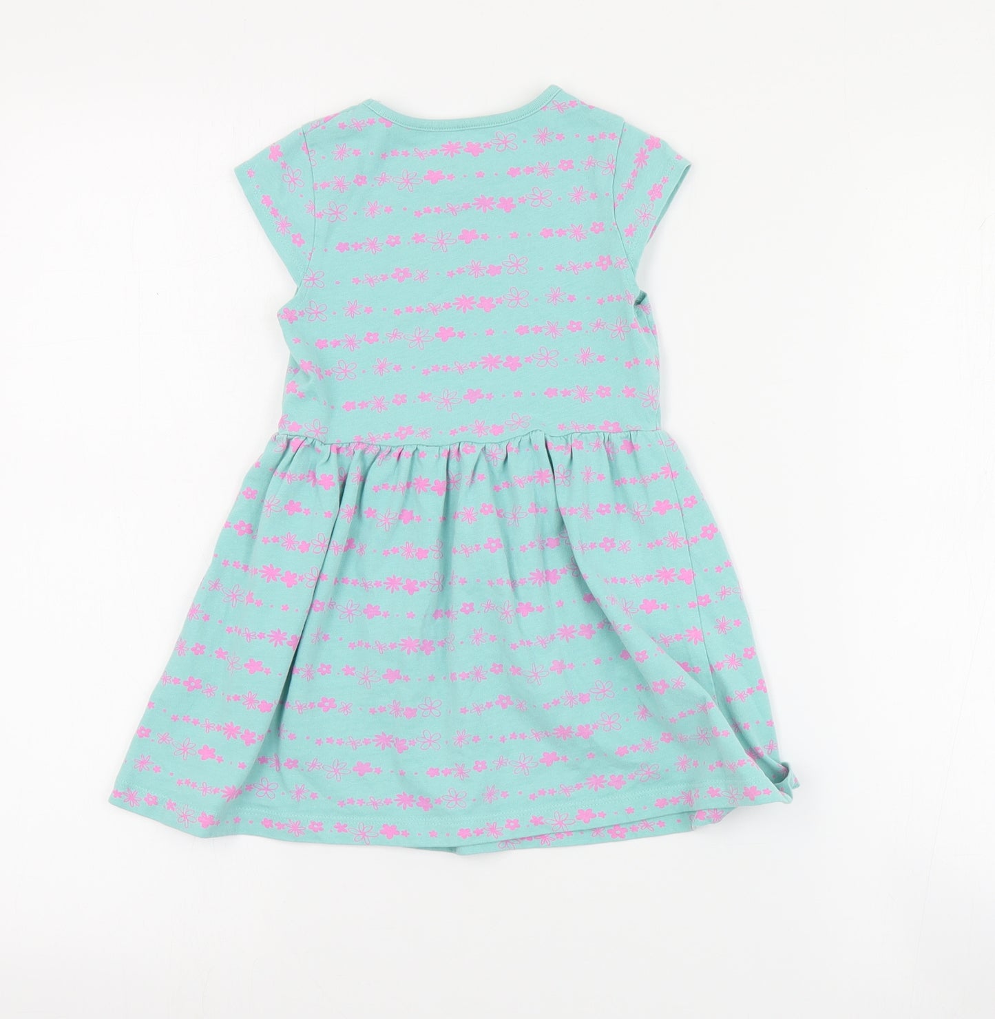George Girls Blue Floral Cotton Skater Dress  Size 3-4 Years  Round Neck Pullover