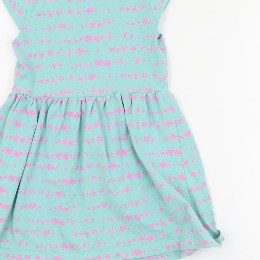 George Girls Blue Floral Cotton Skater Dress  Size 3-4 Years  Round Neck Pullover