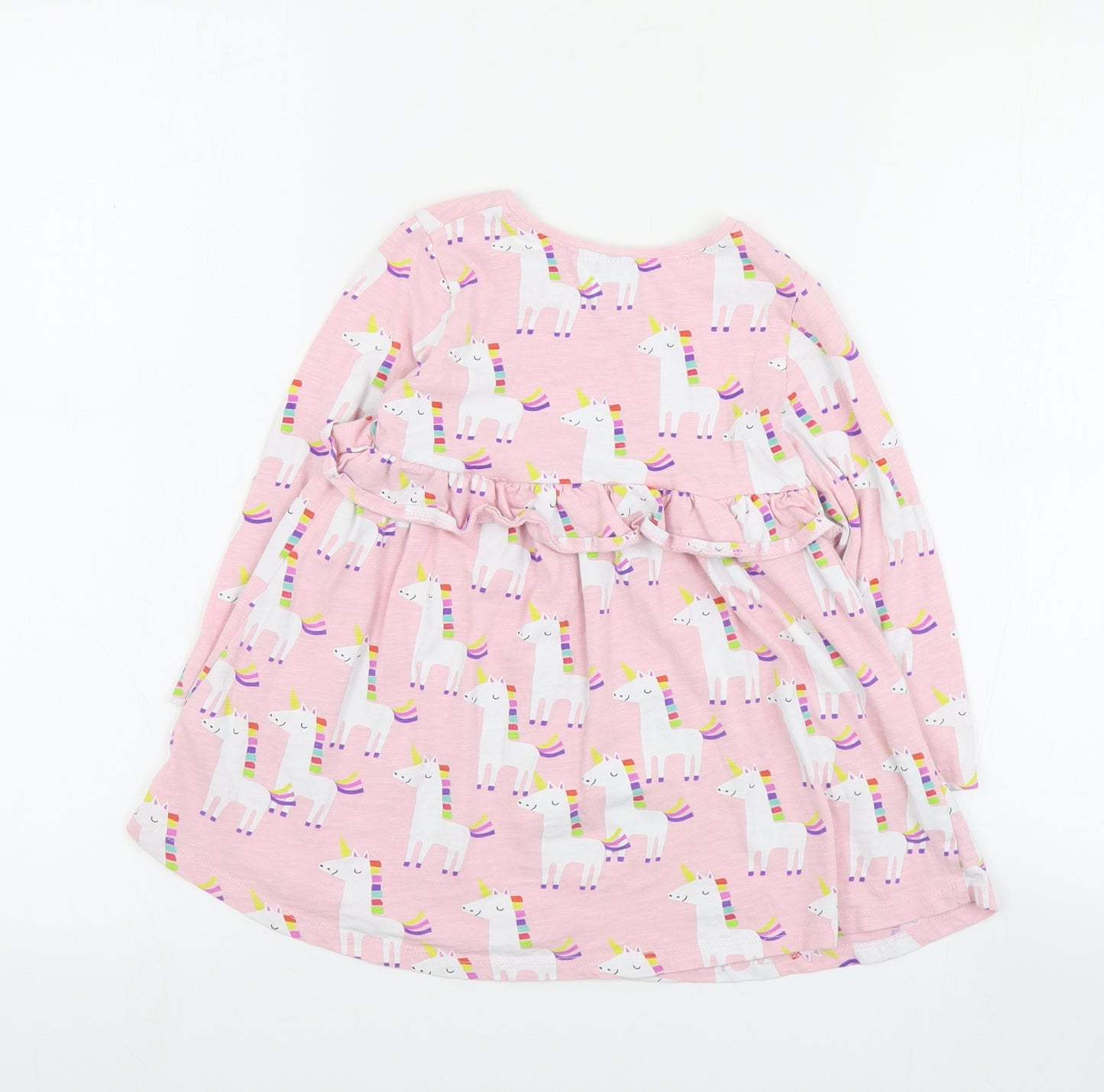 NEXT Girls Pink Geometric Cotton T-Shirt Dress  Size 2-3 Years  Round Neck Pullover - Unicorn
