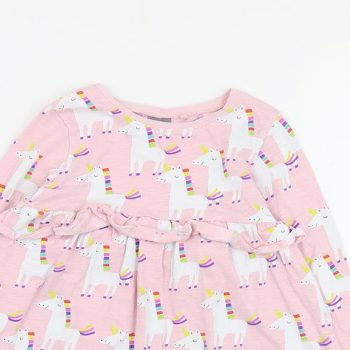 NEXT Girls Pink Geometric Cotton T-Shirt Dress  Size 2-3 Years  Round Neck Pullover - Unicorn