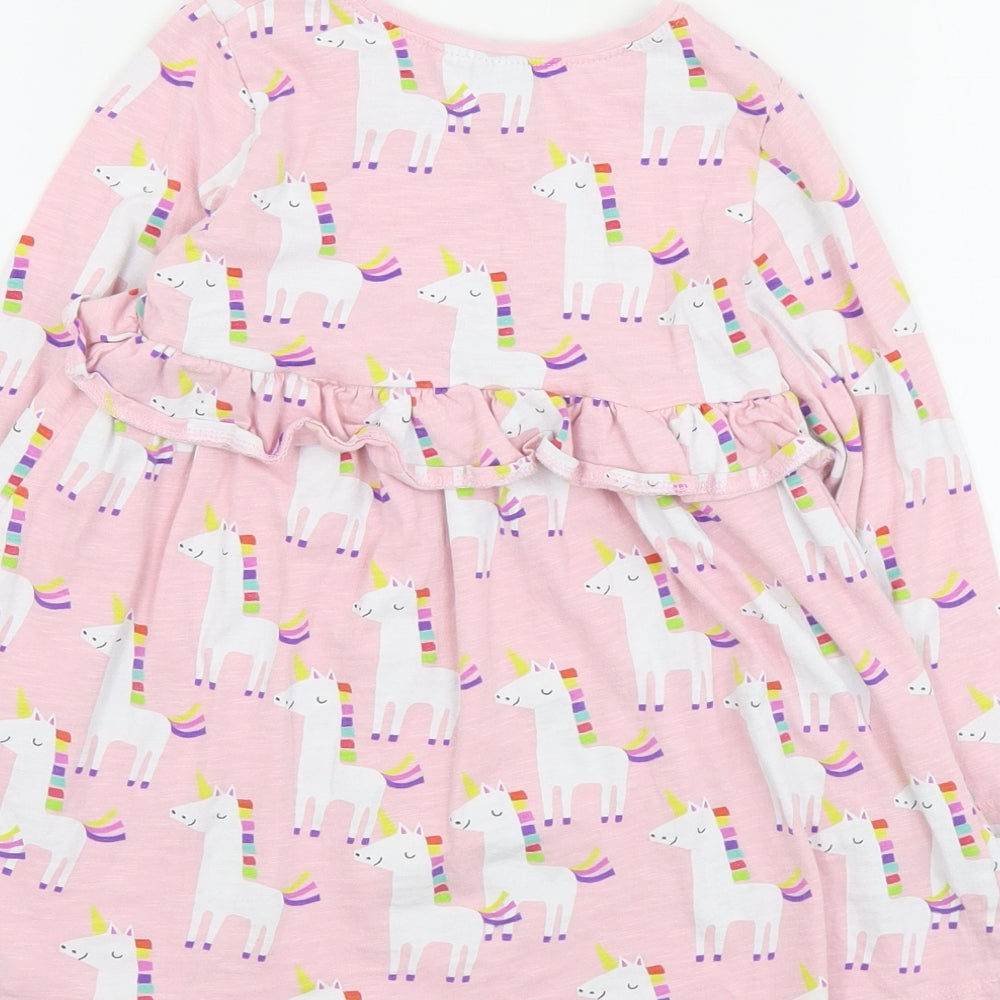 NEXT Girls Pink Geometric Cotton T-Shirt Dress  Size 2-3 Years  Round Neck Pullover - Unicorn