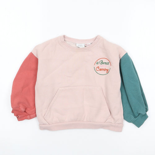 Zara Girls Multicoloured Colourblock Cotton Pullover Sweatshirt Size 3-4 Years  Pullover