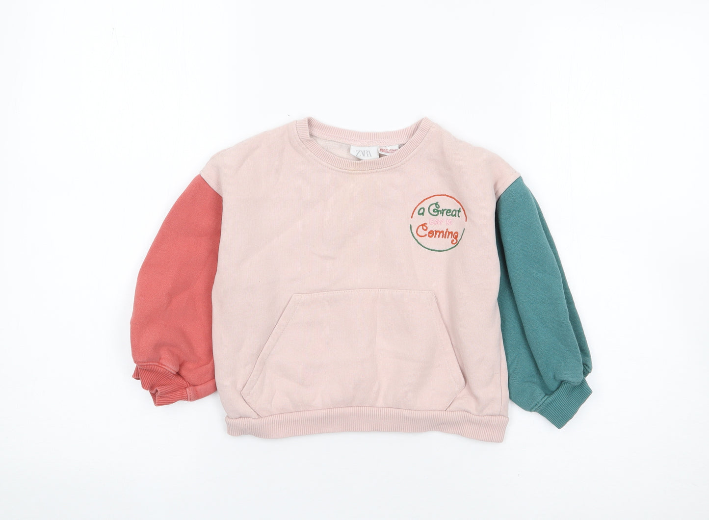 Zara Girls Multicoloured Colourblock Cotton Pullover Sweatshirt Size 3-4 Years  Pullover