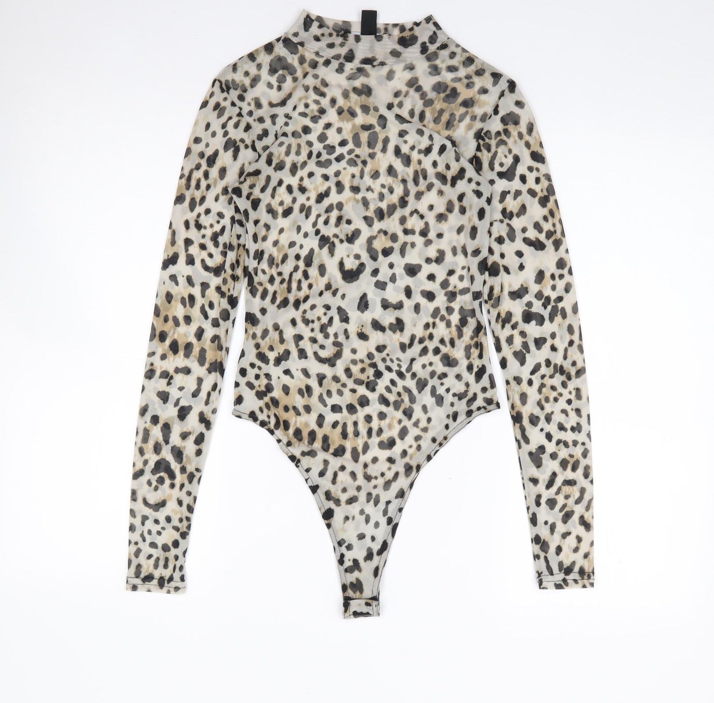 New Look Womens Brown Animal Print Polyester Bodysuit One-Piece Size 8  Snap