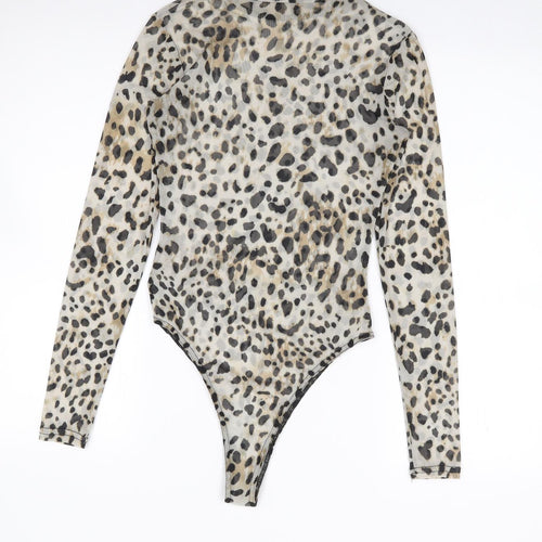 New Look Womens Brown Animal Print Polyester Bodysuit One-Piece Size 8  Snap
