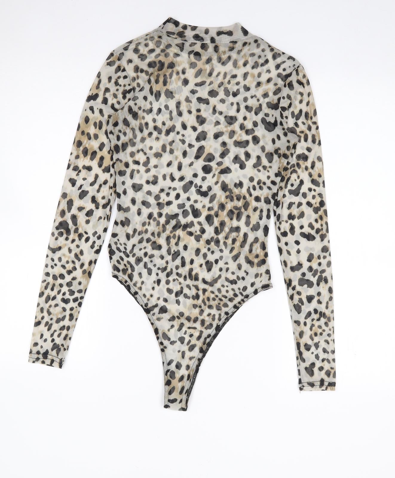 New Look Womens Brown Animal Print Polyester Bodysuit One-Piece Size 8  Snap