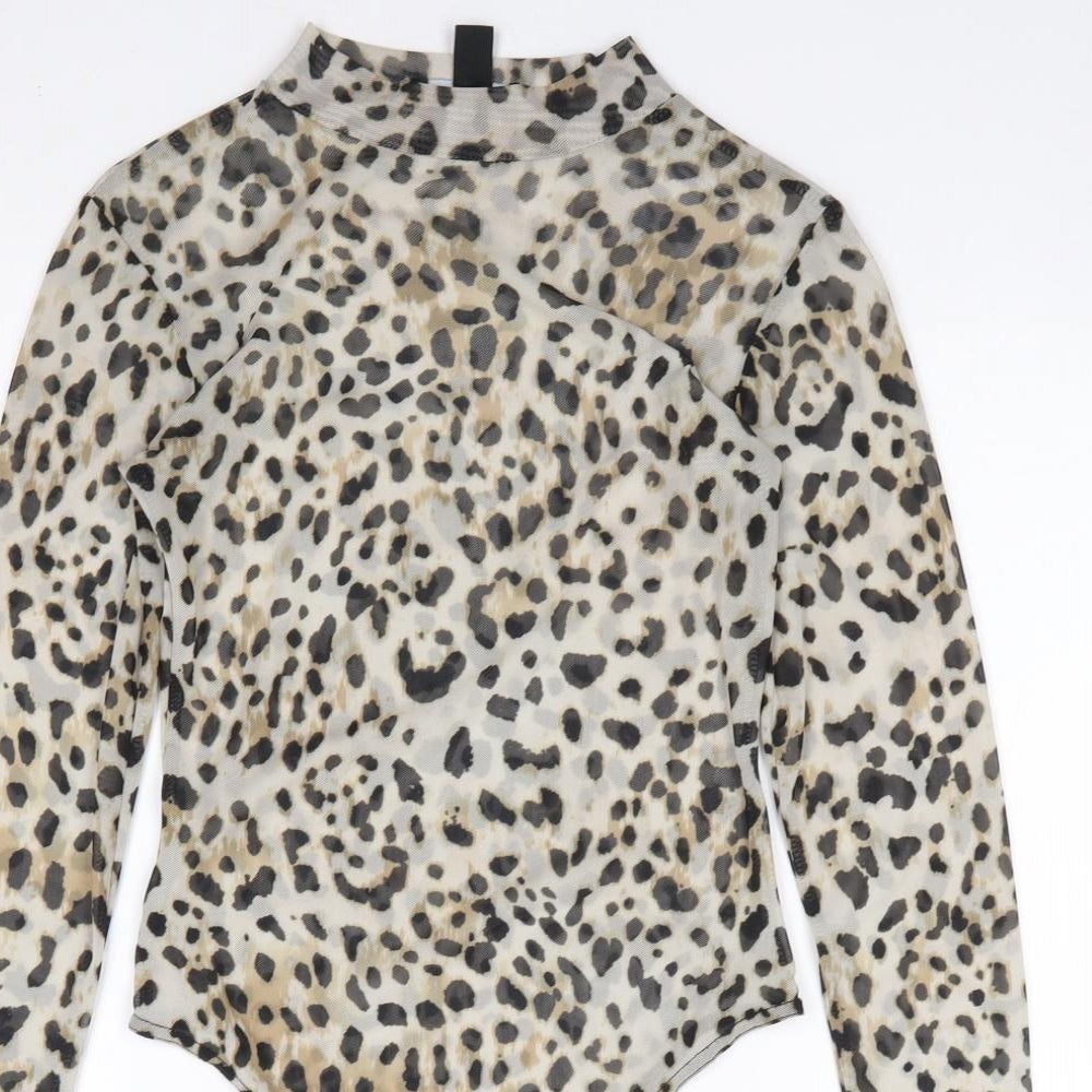 New Look Womens Brown Animal Print Polyester Bodysuit One-Piece Size 8  Snap