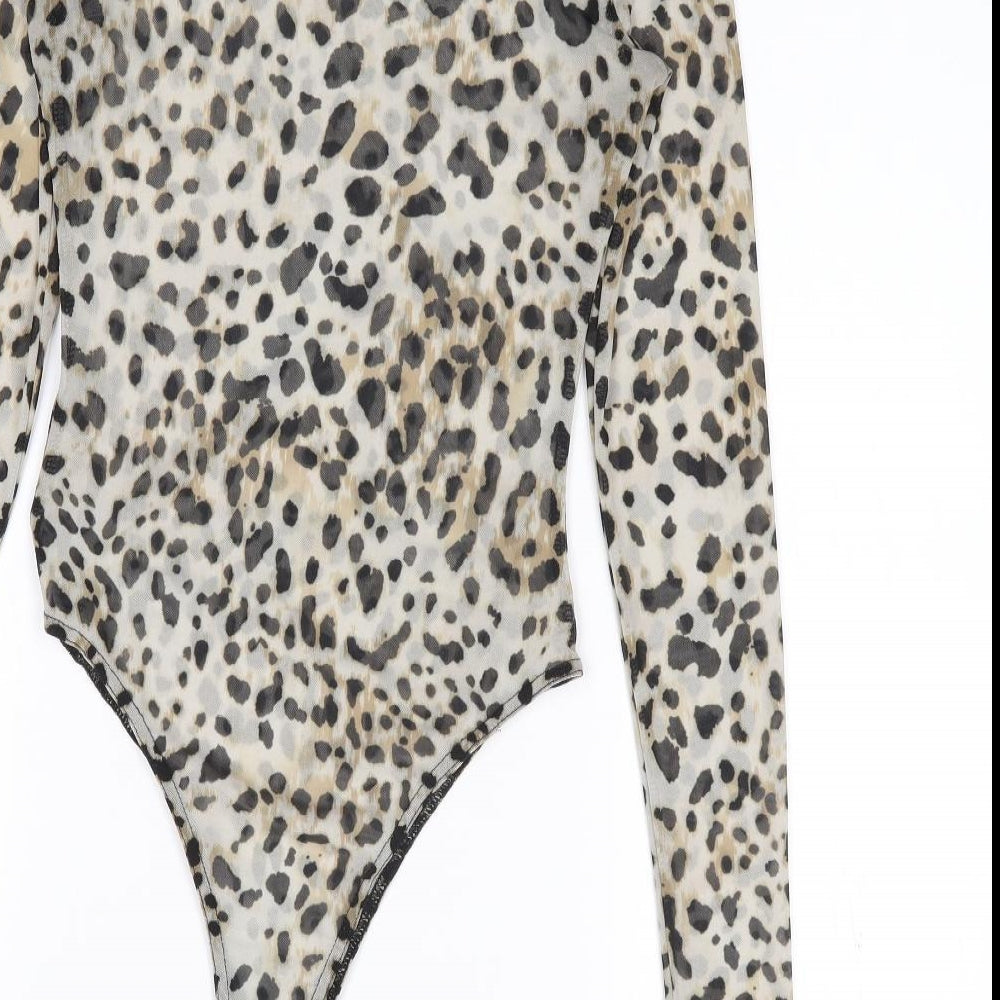 New Look Womens Brown Animal Print Polyester Bodysuit One-Piece Size 8  Snap