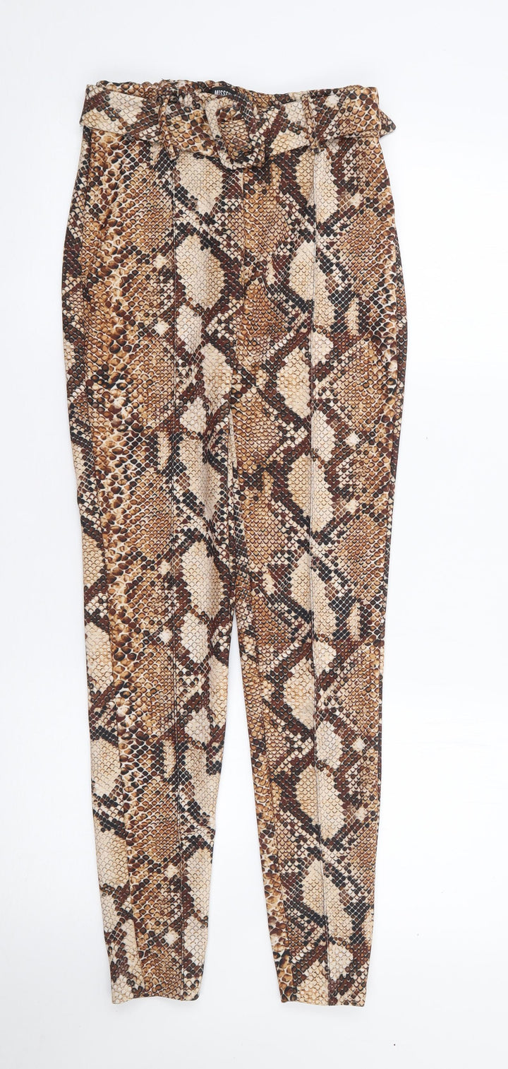 Missguided Womens Brown Animal Print Polyester Trousers Size XS L27 in Regular