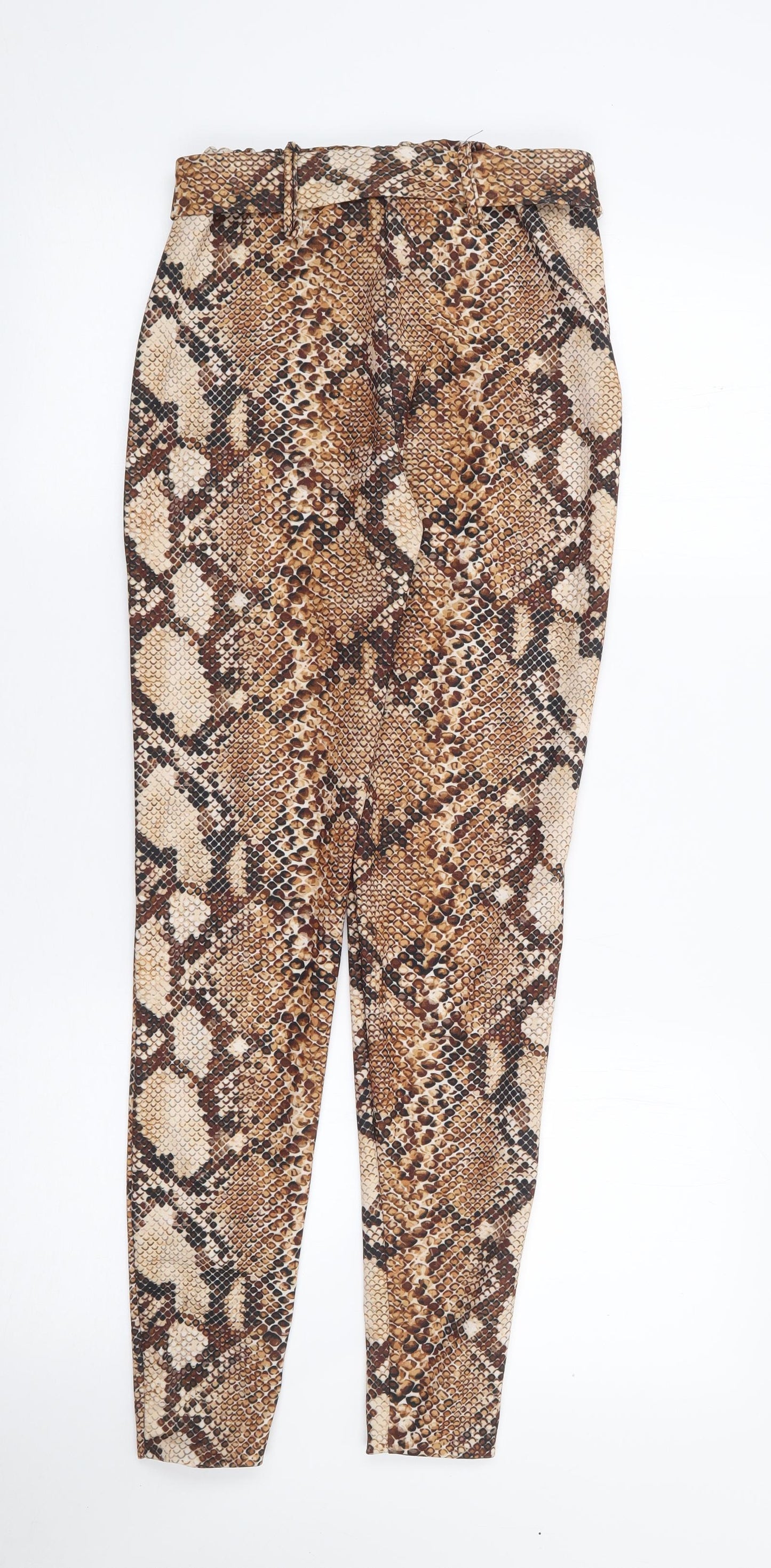 Missguided Womens Brown Animal Print Polyester Trousers  Size XS L27 in Regular