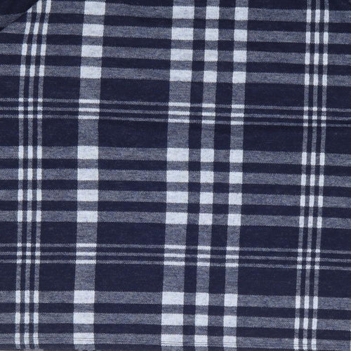 Marks and Spencer Womens Blue Plaid Polyester Jersey T-Shirt Size 14 Crew Neck