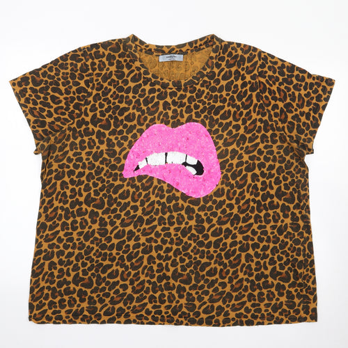 Simply Be Womens Brown Animal Print 100% Cotton Jersey T-Shirt Size 20 Crew Neck