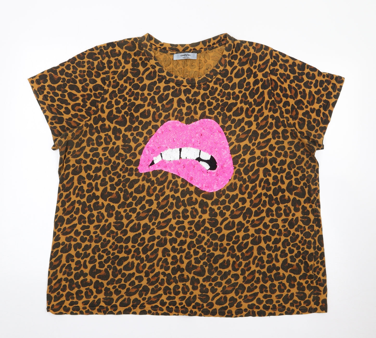 Simply Be Womens Brown Animal Print 100% Cotton Jersey T-Shirt Size 20 Crew Neck