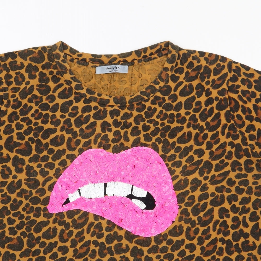 Simply Be Womens Brown Animal Print 100% Cotton Jersey T-Shirt Size 20 Crew Neck