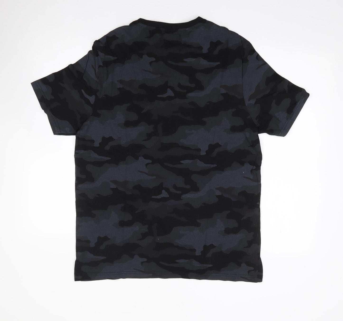 F&F Mens Black Camouflage Cotton  T-Shirt Size L Crew Neck